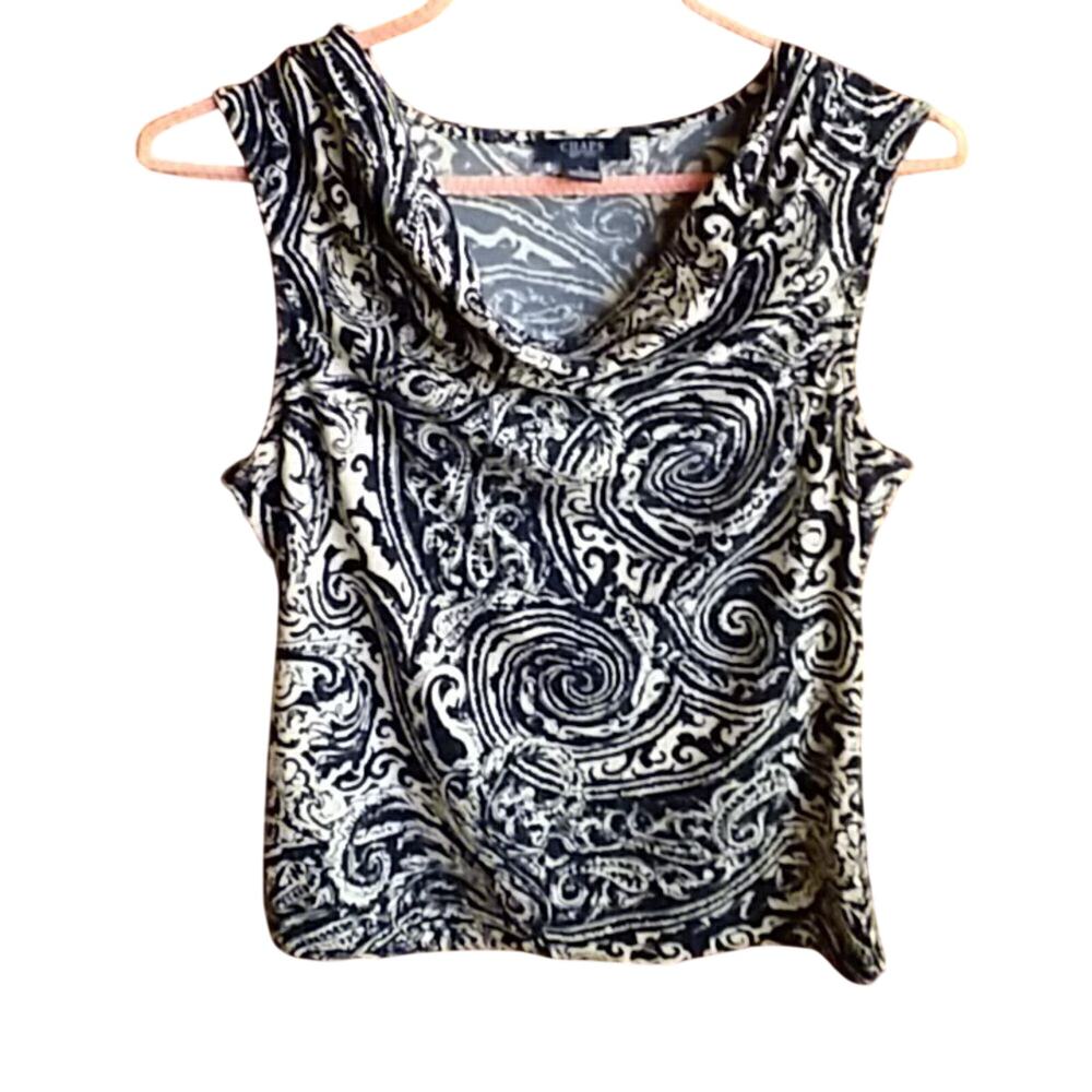 Chaps black swirl womens sleeveless blouse size Large